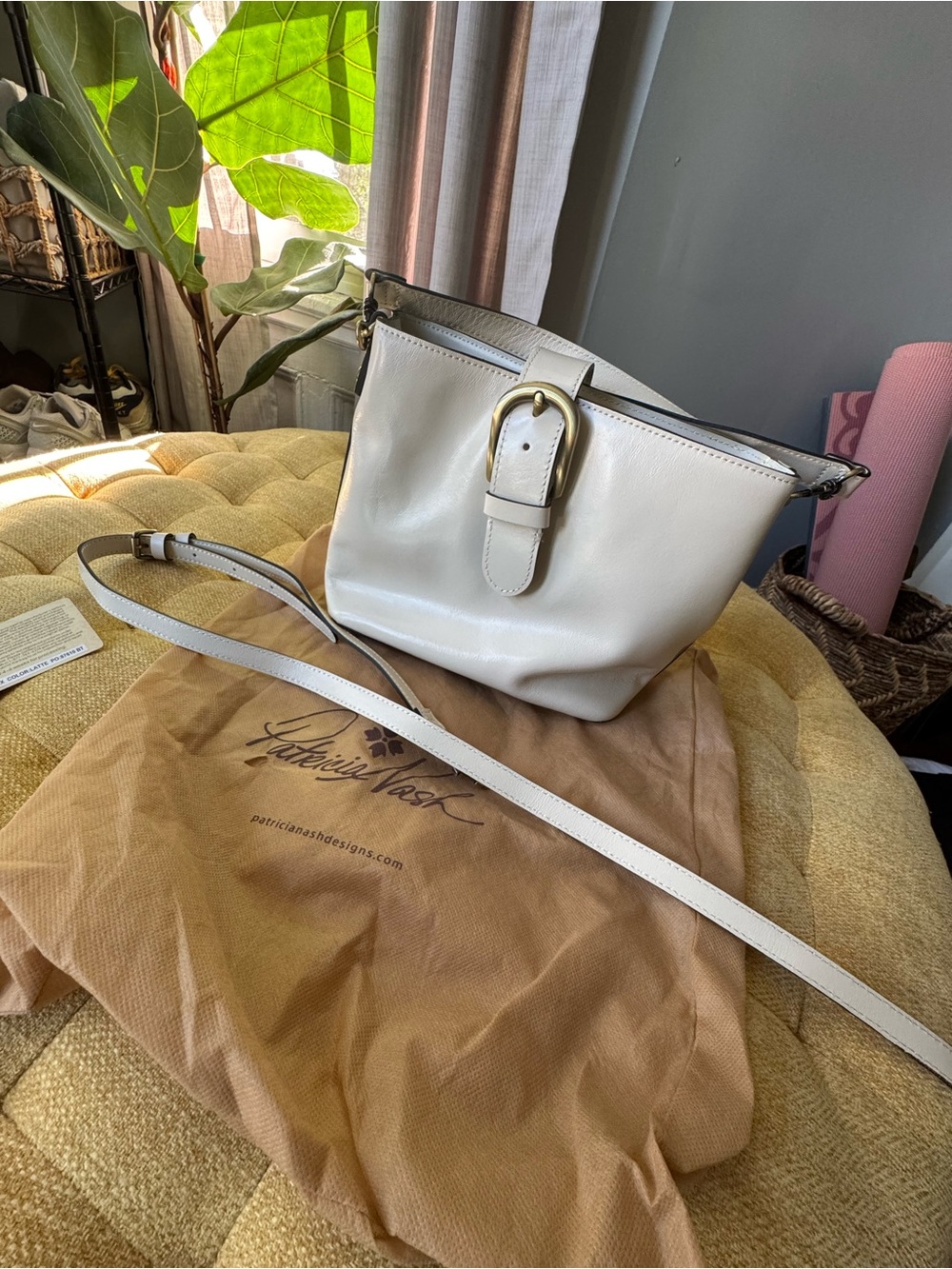 Patricia Nash Cream Leather Crossbody Bag with Gold Buckle